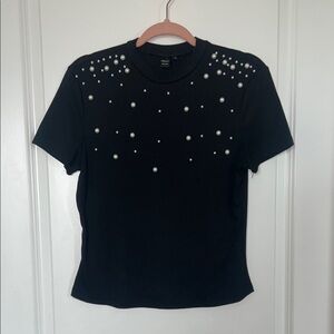 SHEIN Black Top with Pearl Details